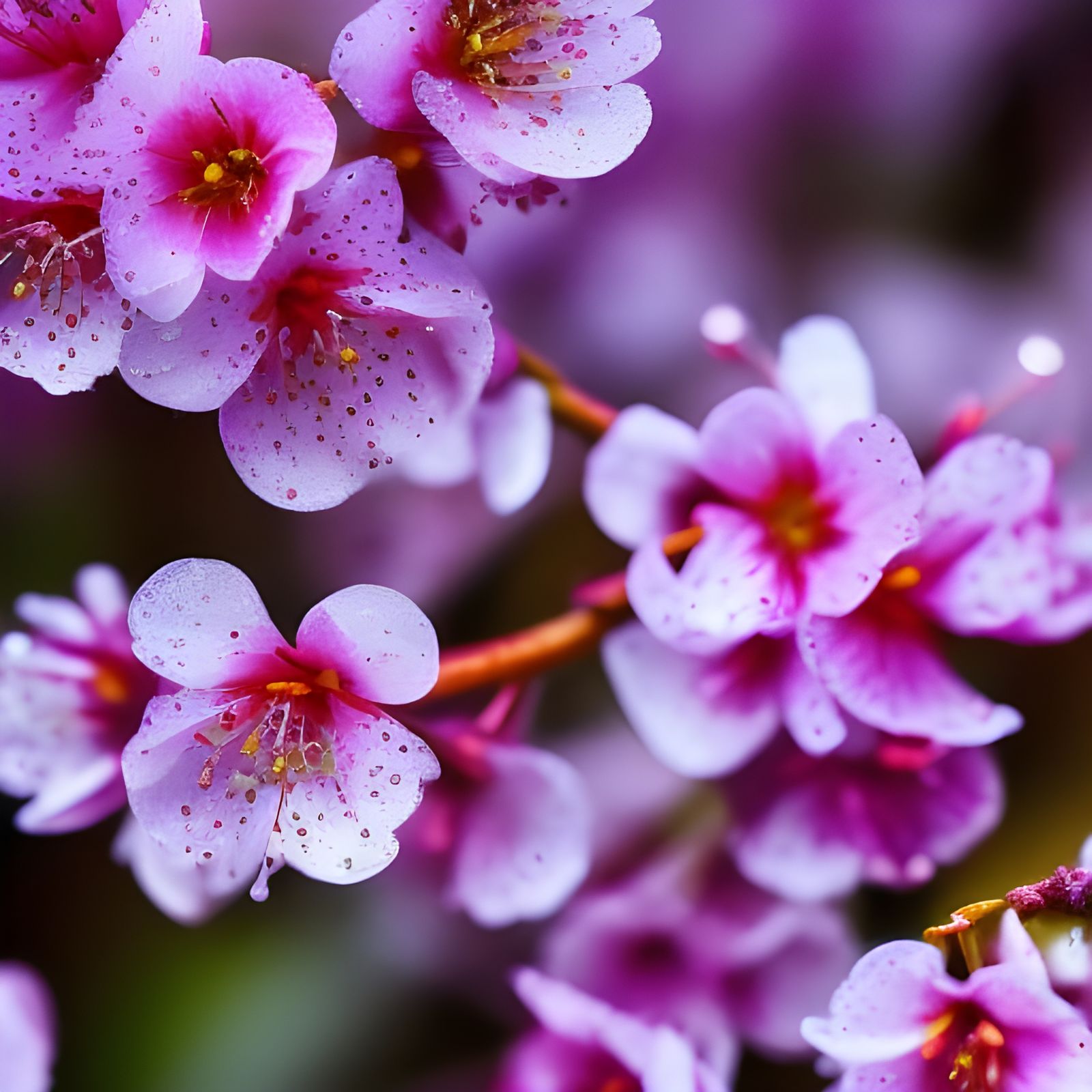 Macro Photo of Cherry Blossoms with Water Droplets