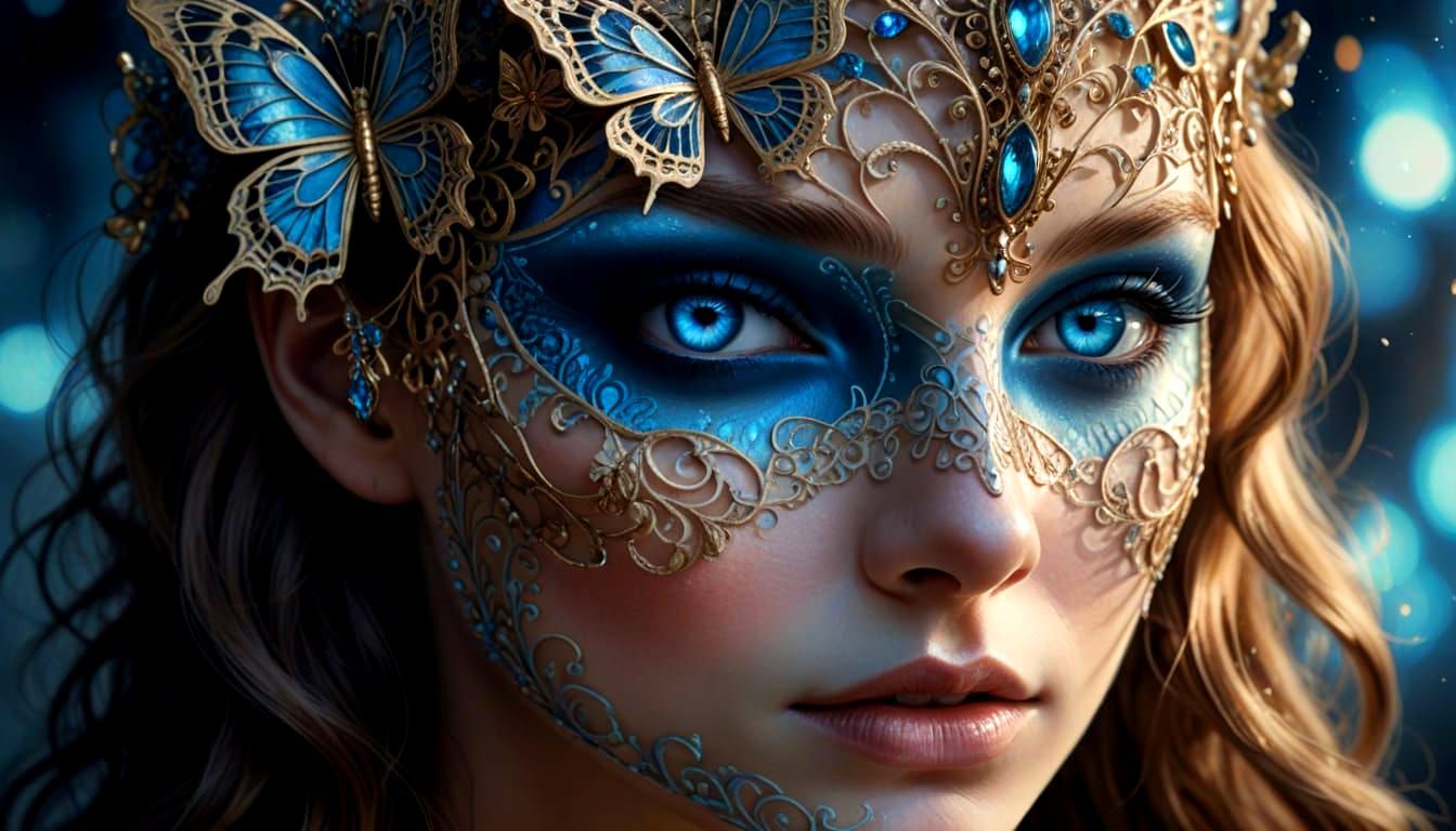 Ethereal Beauty with Intricate Butterfly Mask