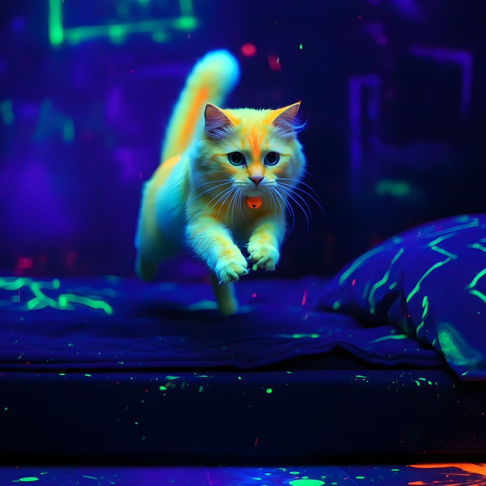 Futuristic Feline Leaps in Neon Glow