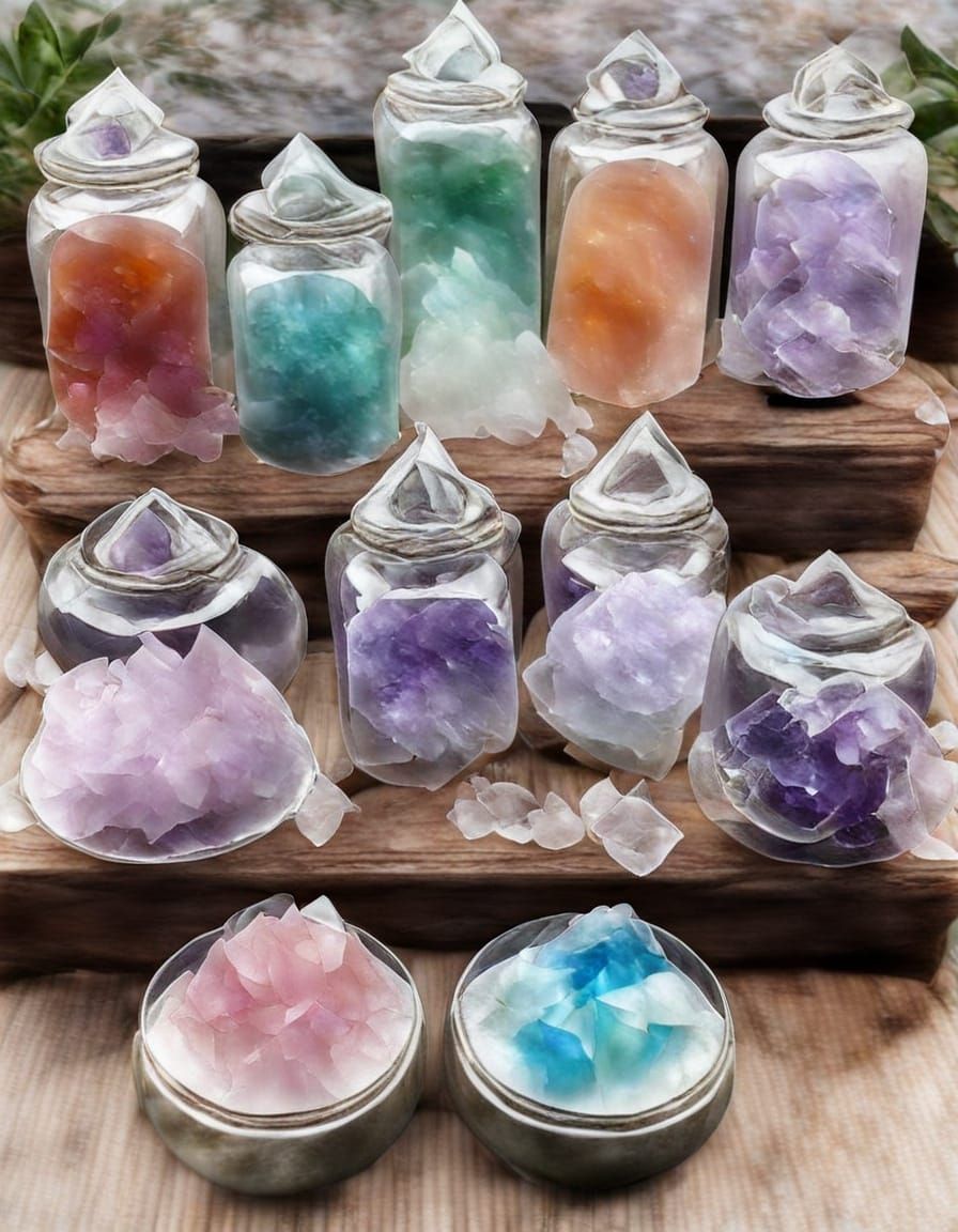 Rare Gemstones in Elegant Crystal Containers