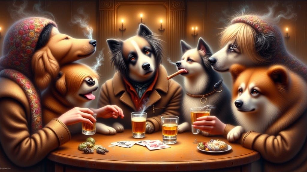 Dogs Gather for a Night of Vintage Poker and Whiskey