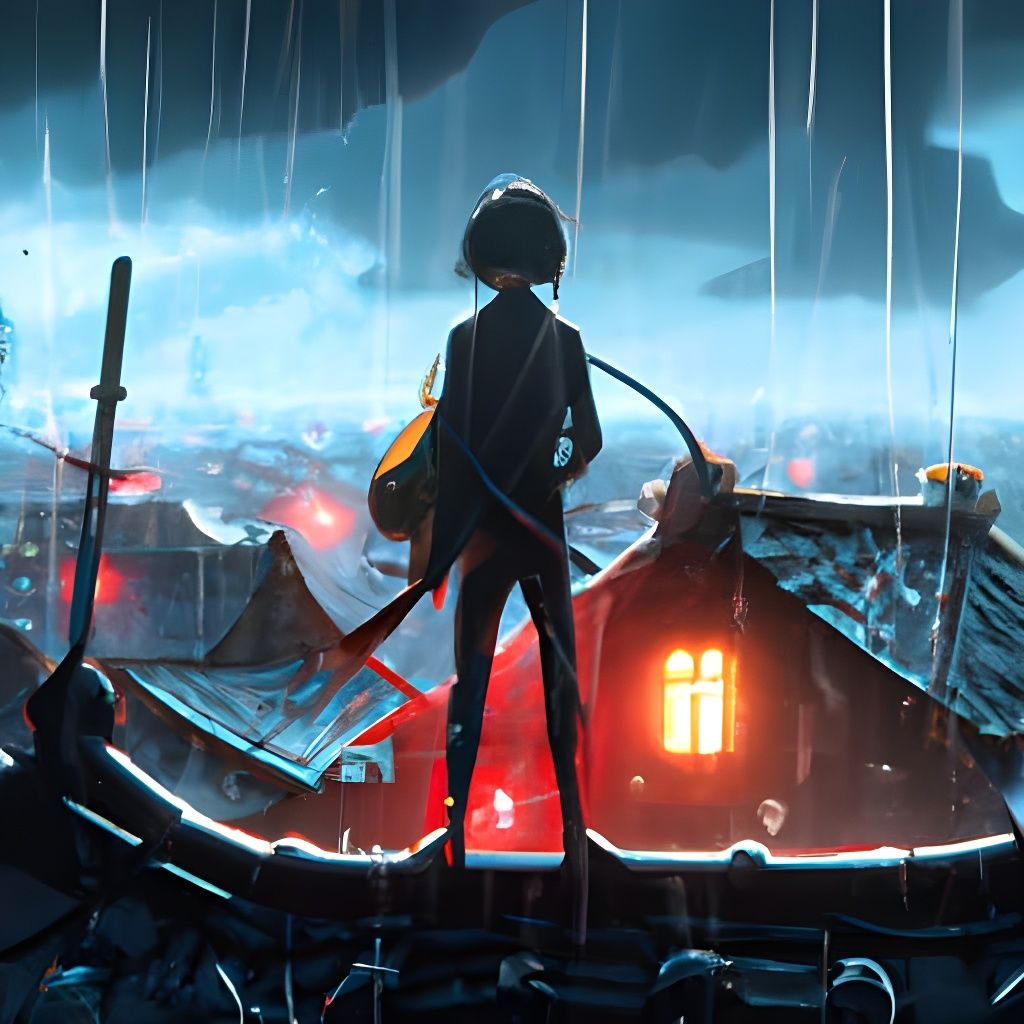 Ninja and Dragon at Rainy Night, Ghibli Style