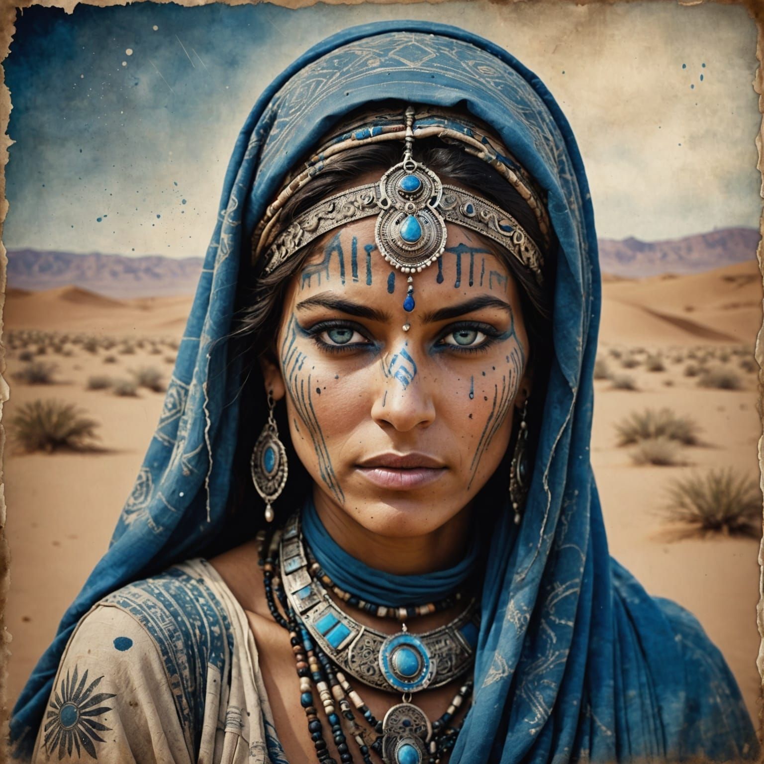 Tuareg Woman in Sahara Desert: Vintage Photography