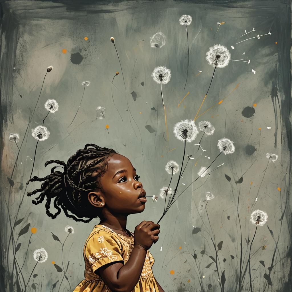 Girl with Dandelion: Abstract Art in Complementary Colors