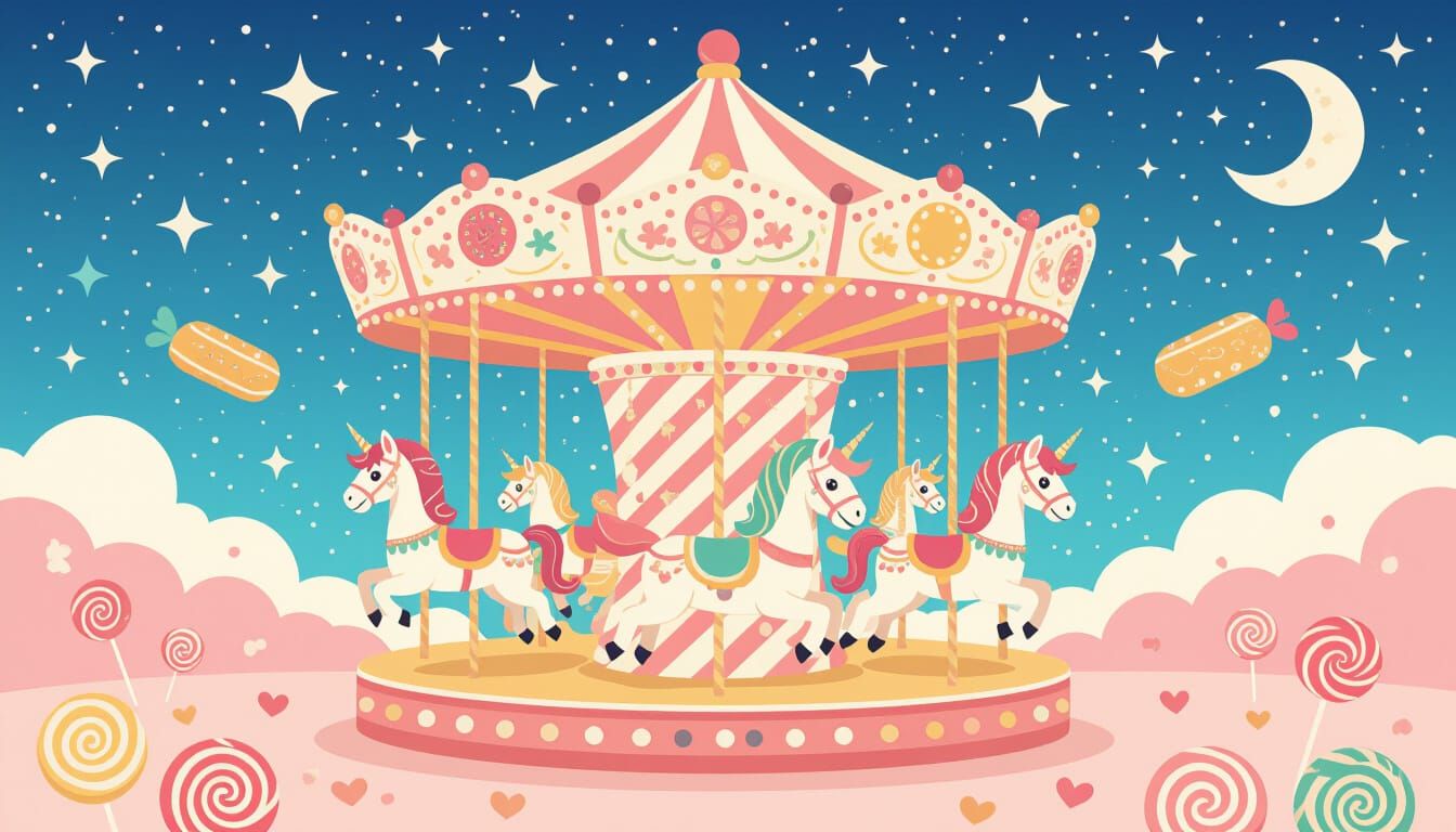 Whimsical Candy Carousel with Macaron Horses