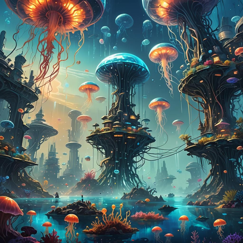 Futuristic Underwater City on Ocean Planet