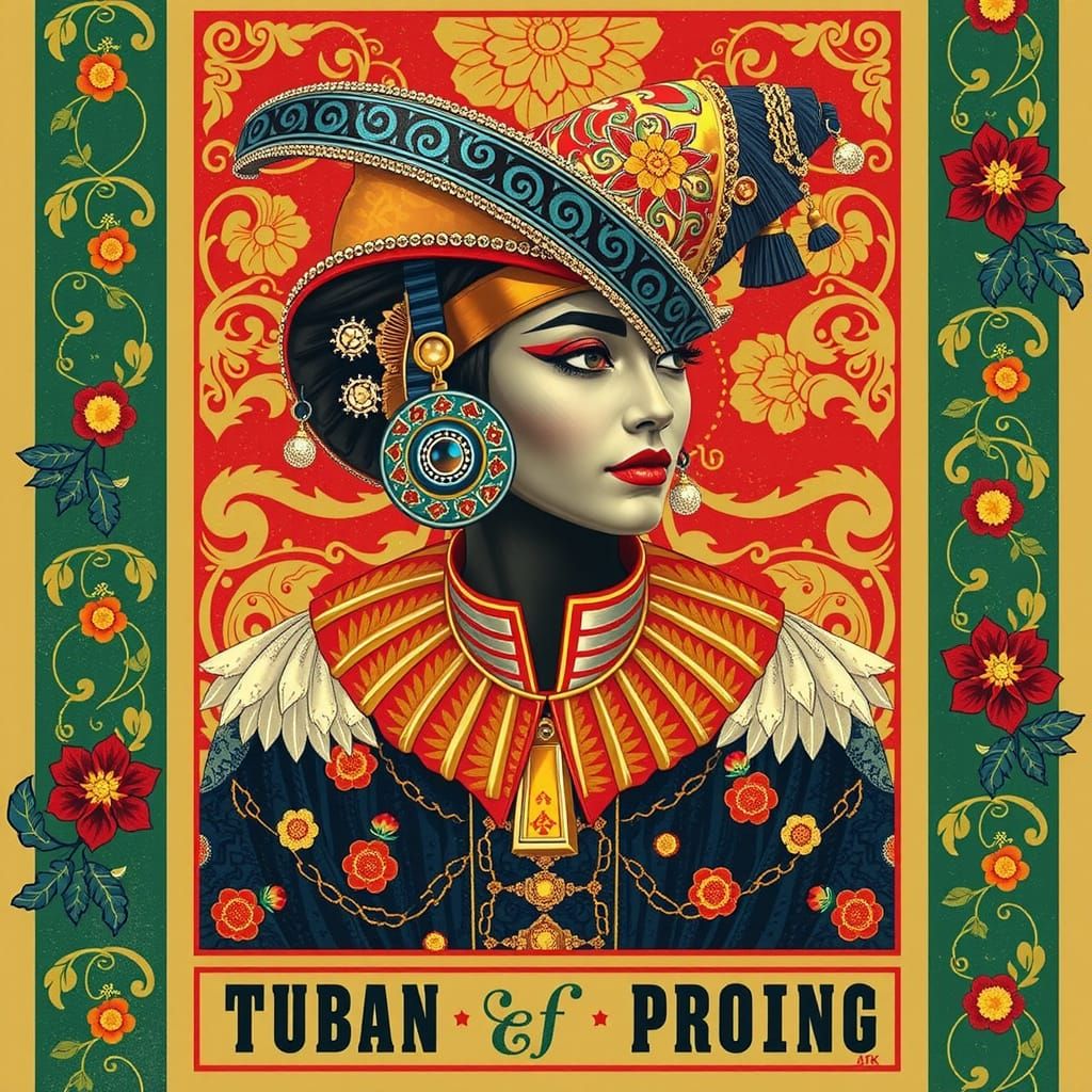 Harlequin Geisha Tutankhamun Full Body Photorealistic