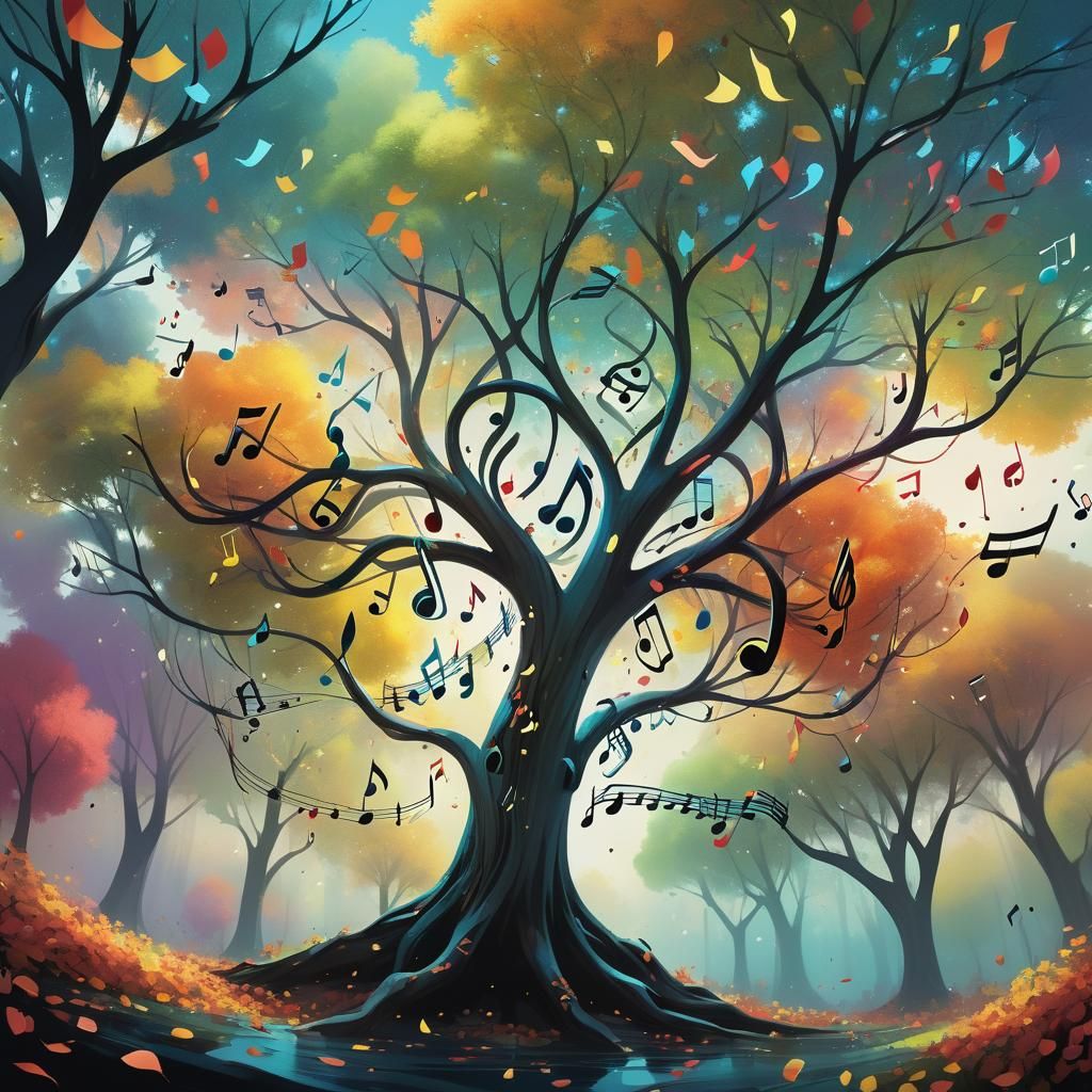 Musical Note Trees in a Fantasy Landscape