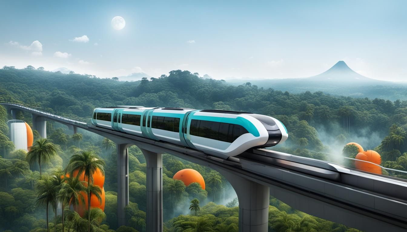 Futuristic Monorail Inspired by Frutiger Aero