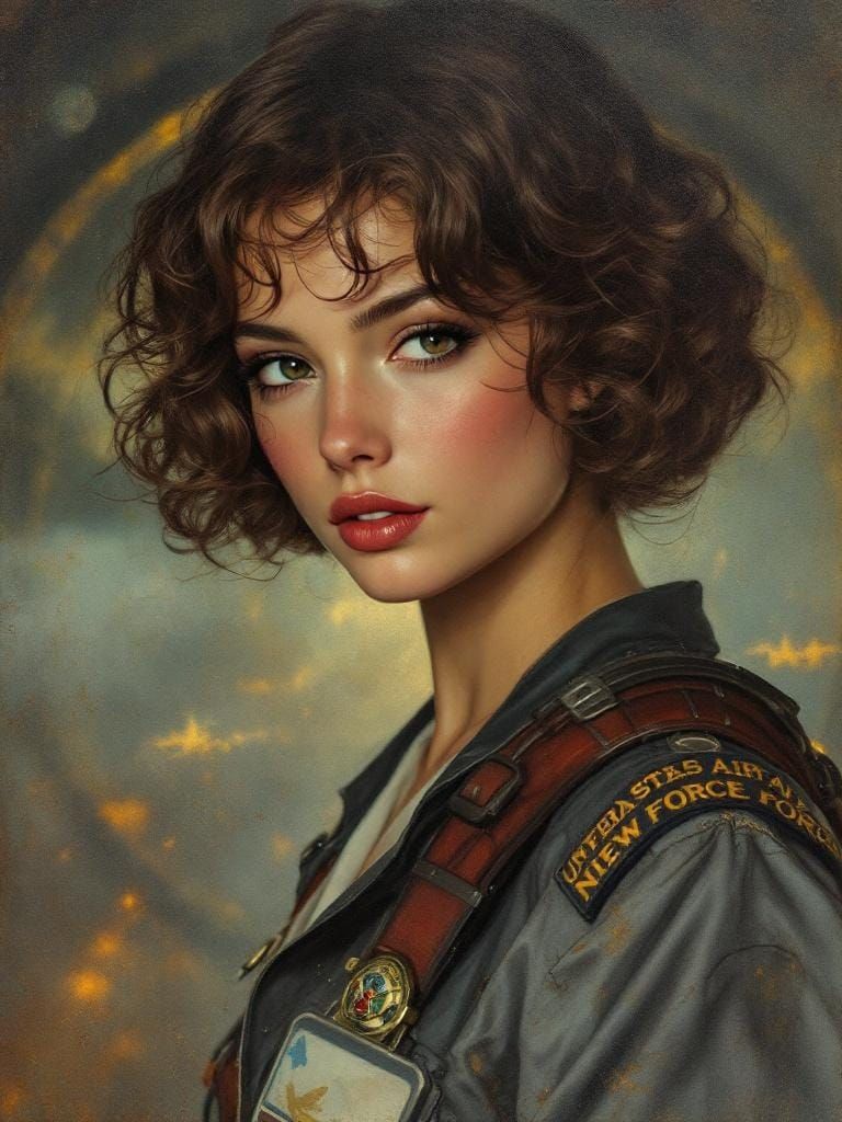 Beautiful Pilot Pin-Up in Art Nouveau Style