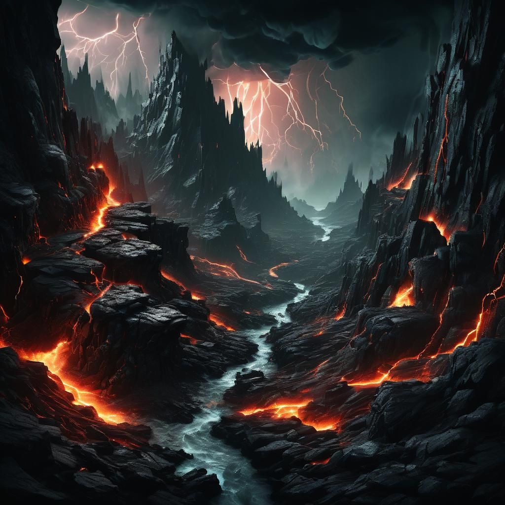 Terrifying Underworld Landscape with Lava and Lightning