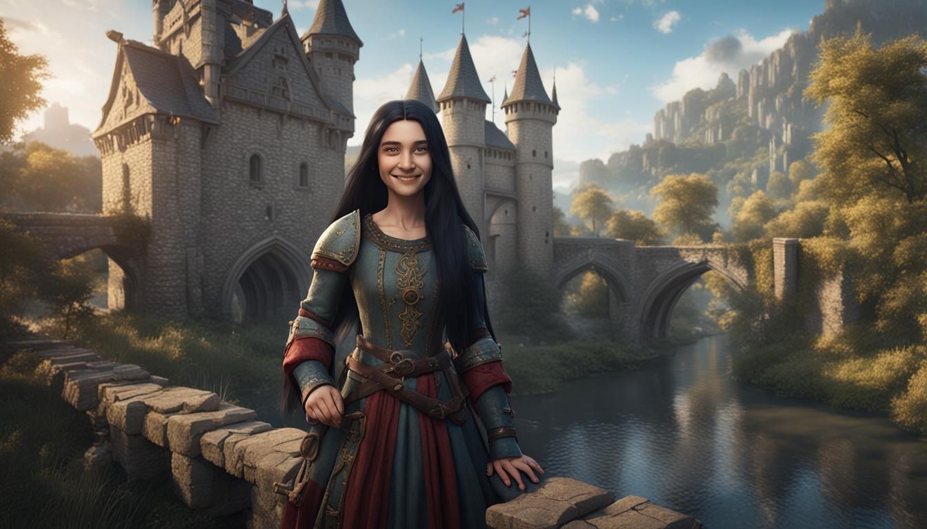 Cute Medieval Girl with Long Hair, Fantasy Art