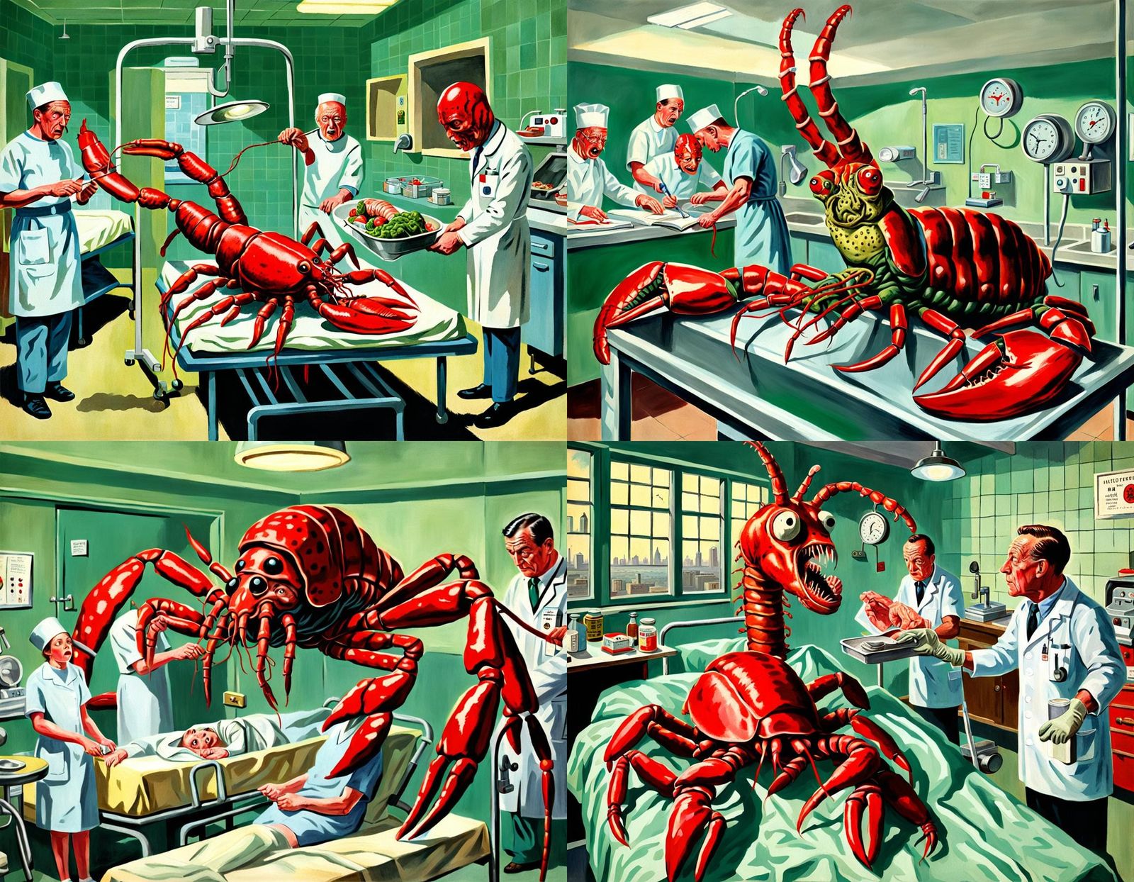 Terrifying Mutant Lobster Giraffe in Ladybird Style