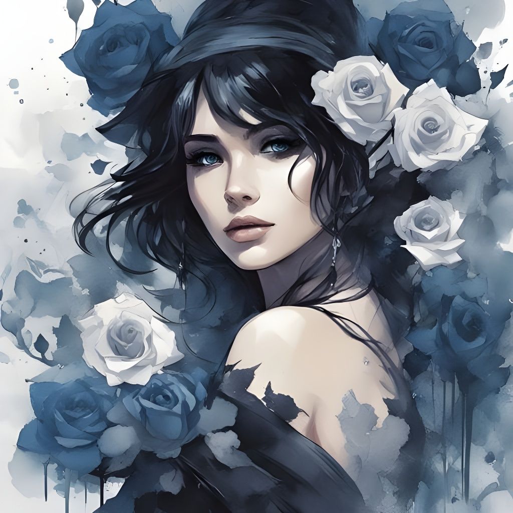 Watercolor Portrait of a Tatar Girl with Roses