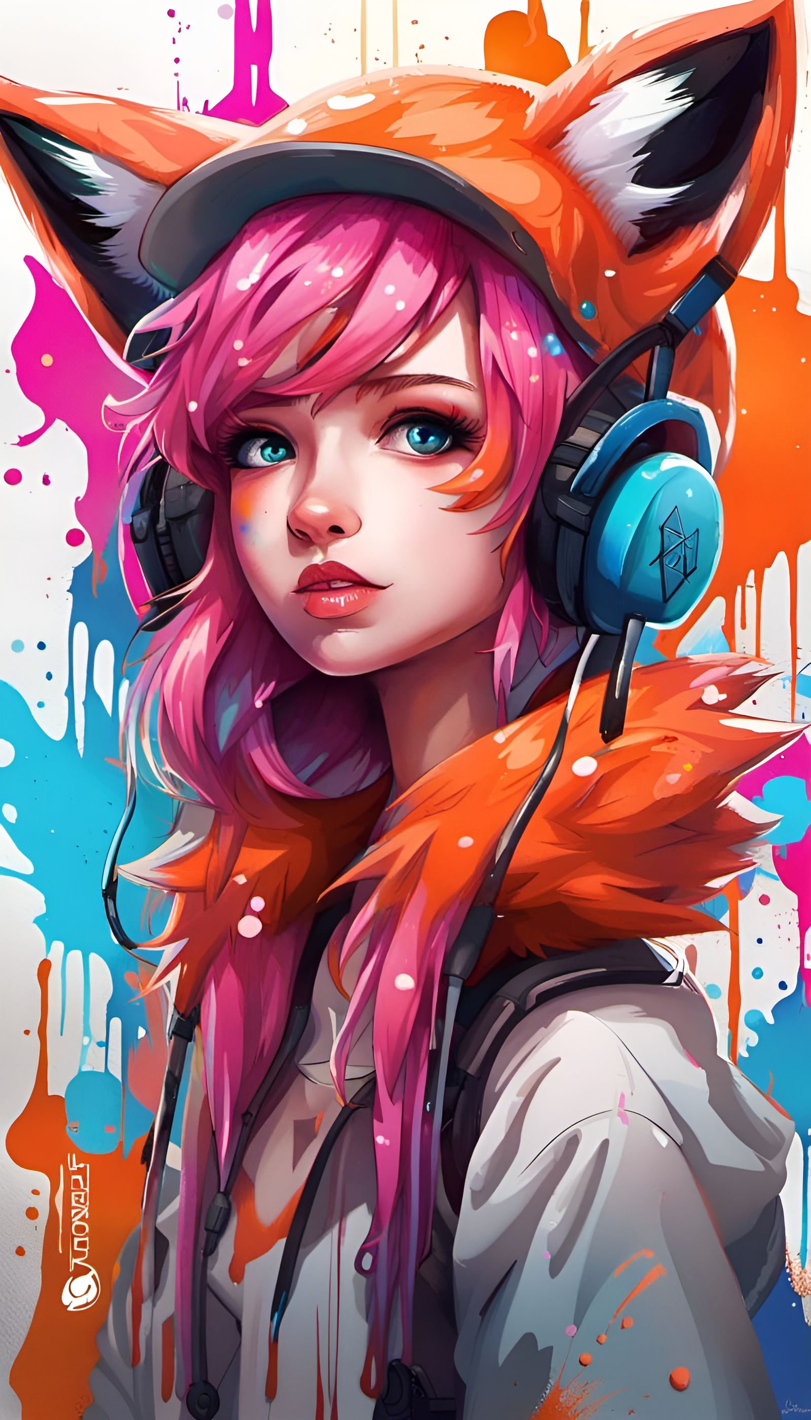 Cute Foxgirl in Colorful Graffiti Art Style