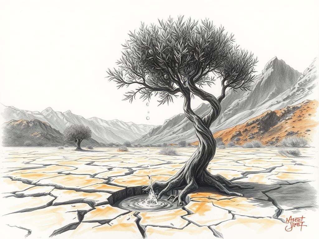 Ancient Olive Tree Thrives in Arid Mountain Landscape