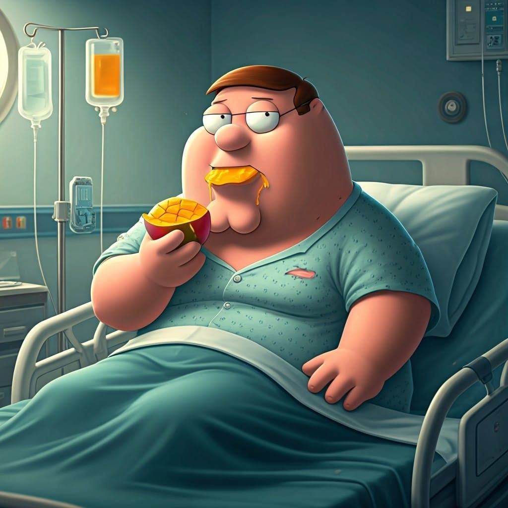 Peter Griffin in a Hospital, Enjoying a Juicy Mango in Anime...