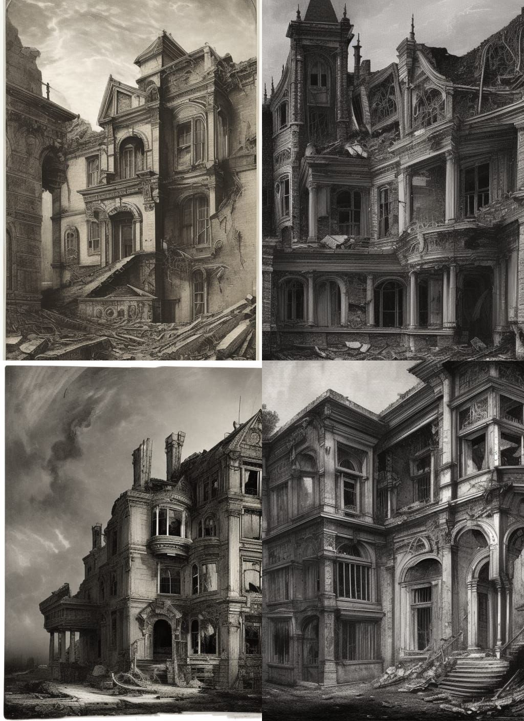 Derelict Victorian Mansion in Ruined Street