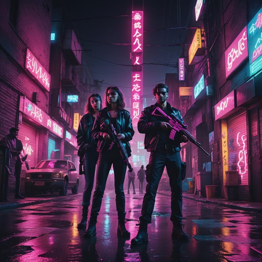 Neon-Drenched Alleyway in Synthwave Style