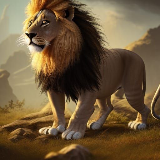 Zebra Striped Lion in Detailed Matte Painting