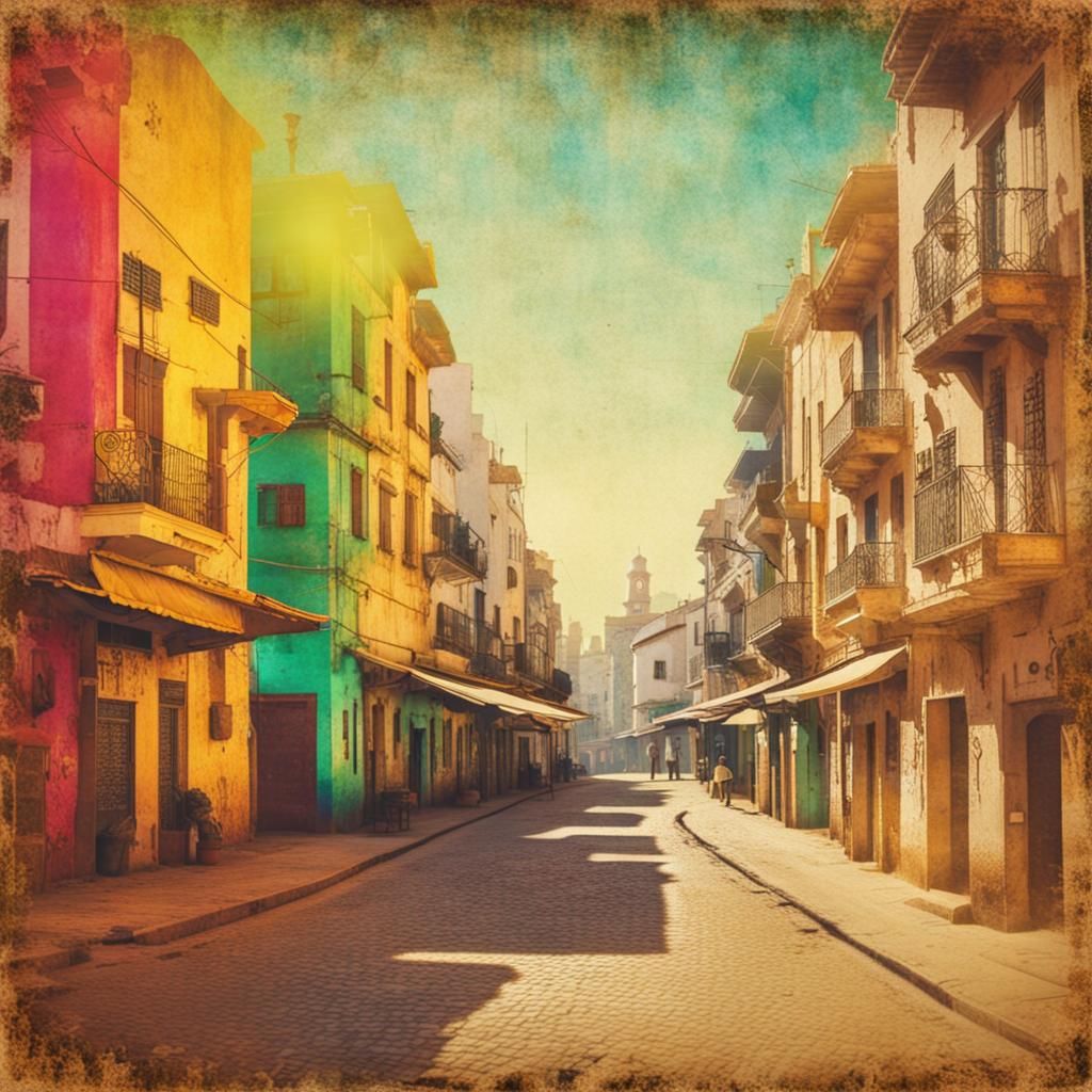 Casablanca Town in Distressed Colorful Effect