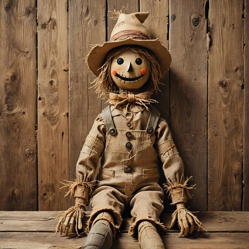 Rustic Scarecrow Doll in Folk Art Style