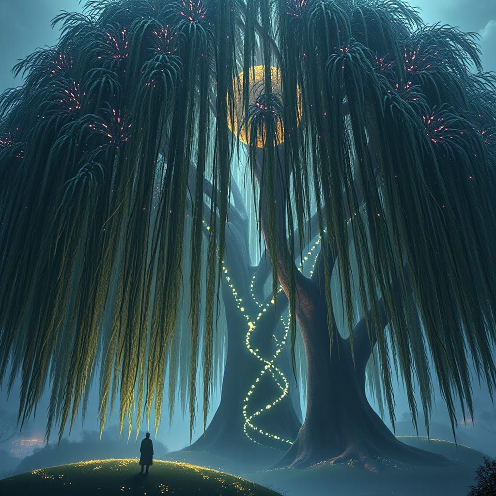 Mystical Willow Giant with Multicolored Lights