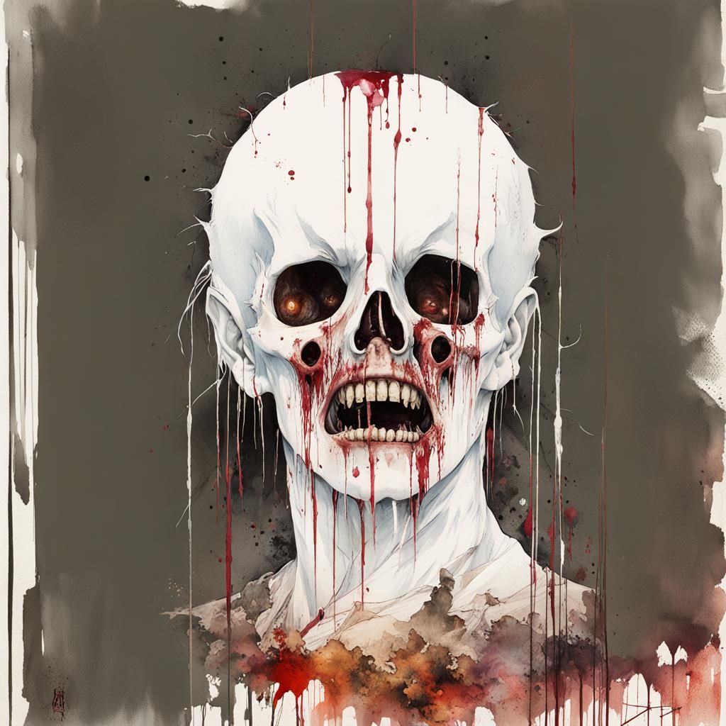 Macabre Cronenberg Monster in Japanese Watercolor Style