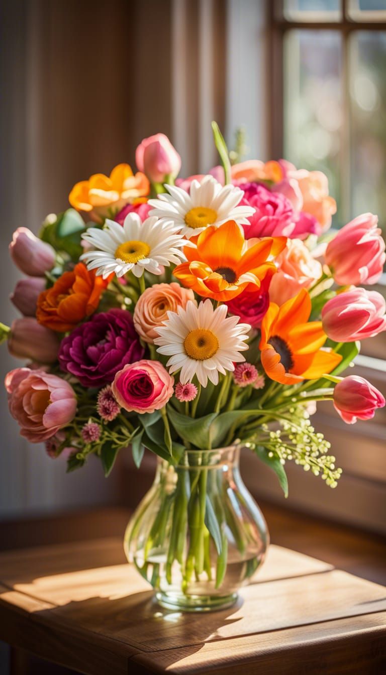 Floral Bouquet Still Life in Sunlight