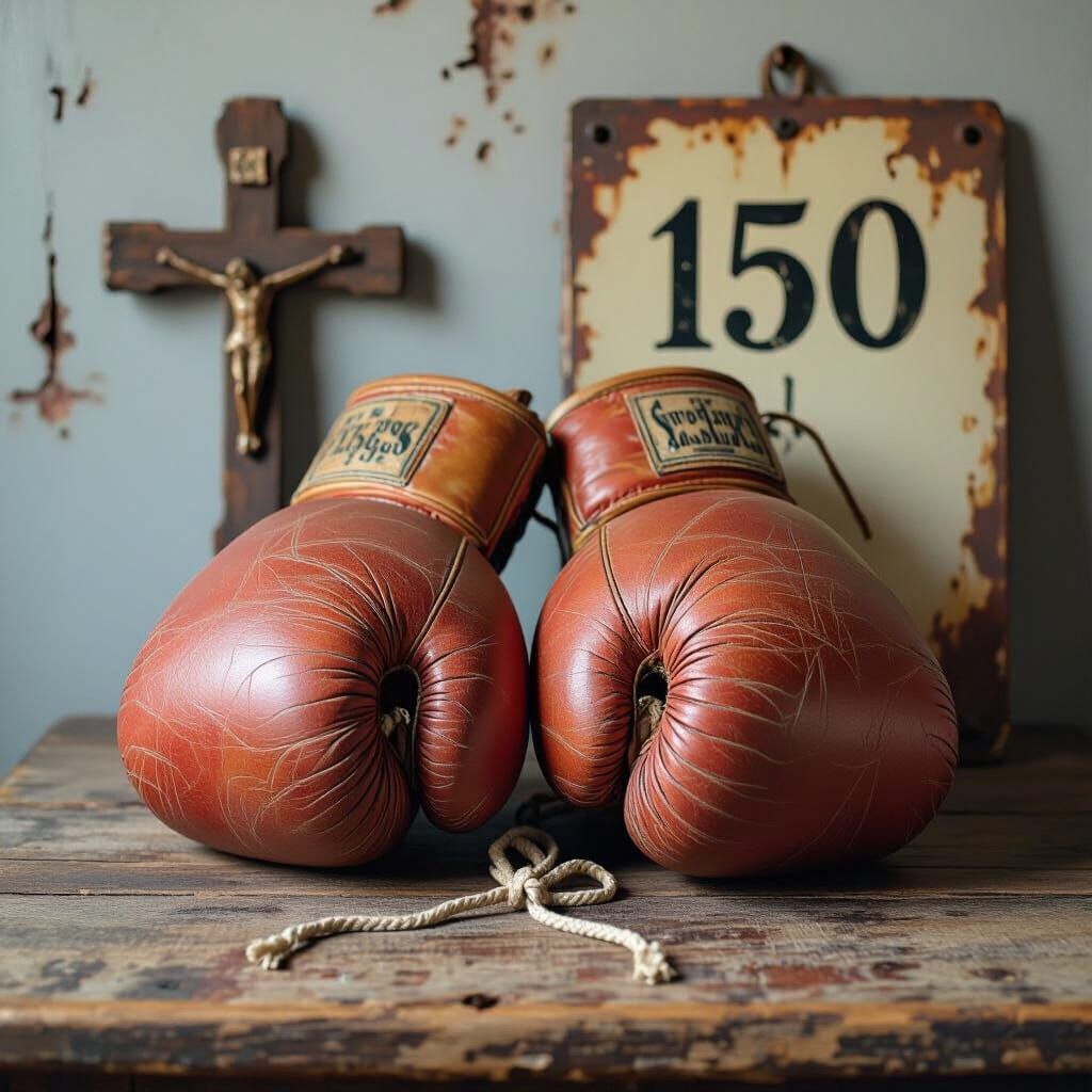 Vintage Boxing Gloves with Cross in Retro Style