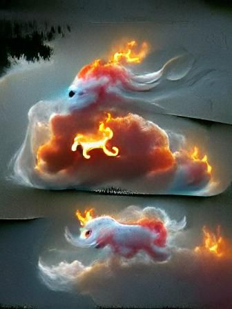 Fiery Unicorn Running on Clouds