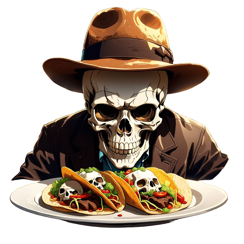 Skull in Fedora on Tacos: Anime Art
