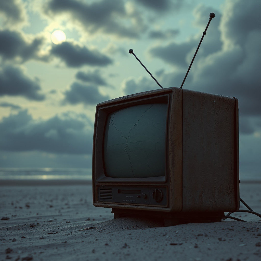 Vintage TV on a Beach in Doré Style