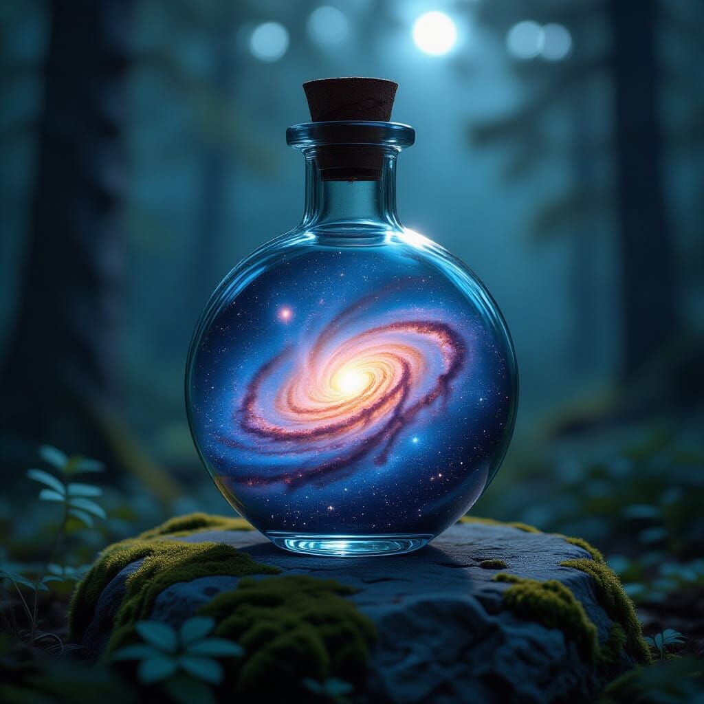 Galaxy in a Bottle: Mystical Forest Scene