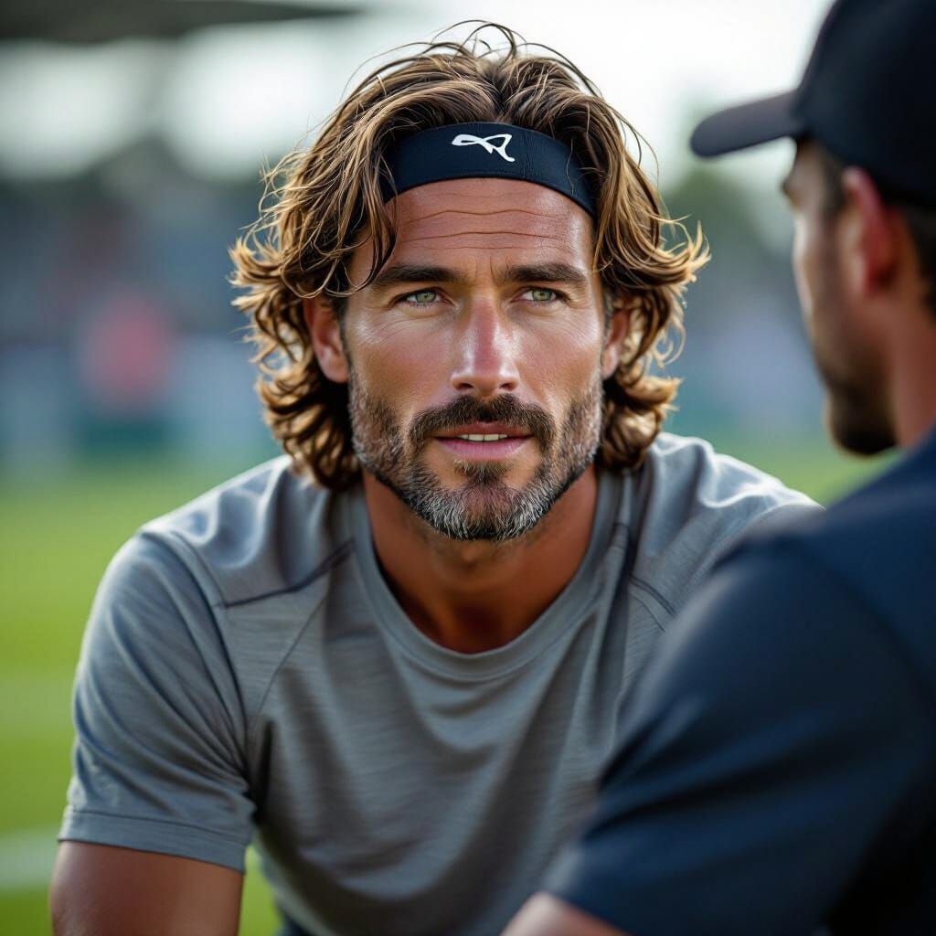 Man Talking to Coach in Stalenhag-Inspired Style