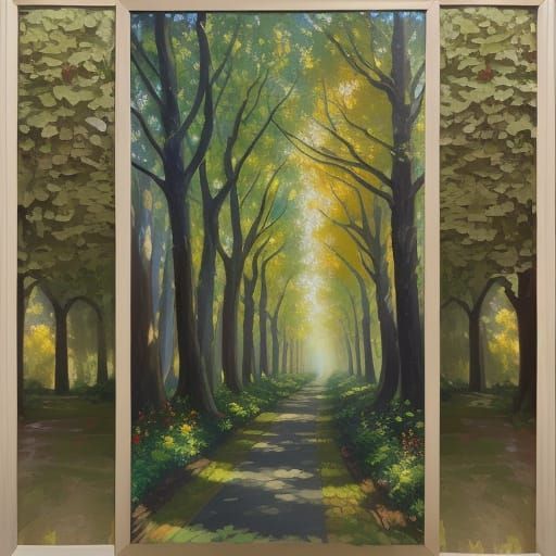 Oil Painting of a Beautiful Tree-Lined Avenue