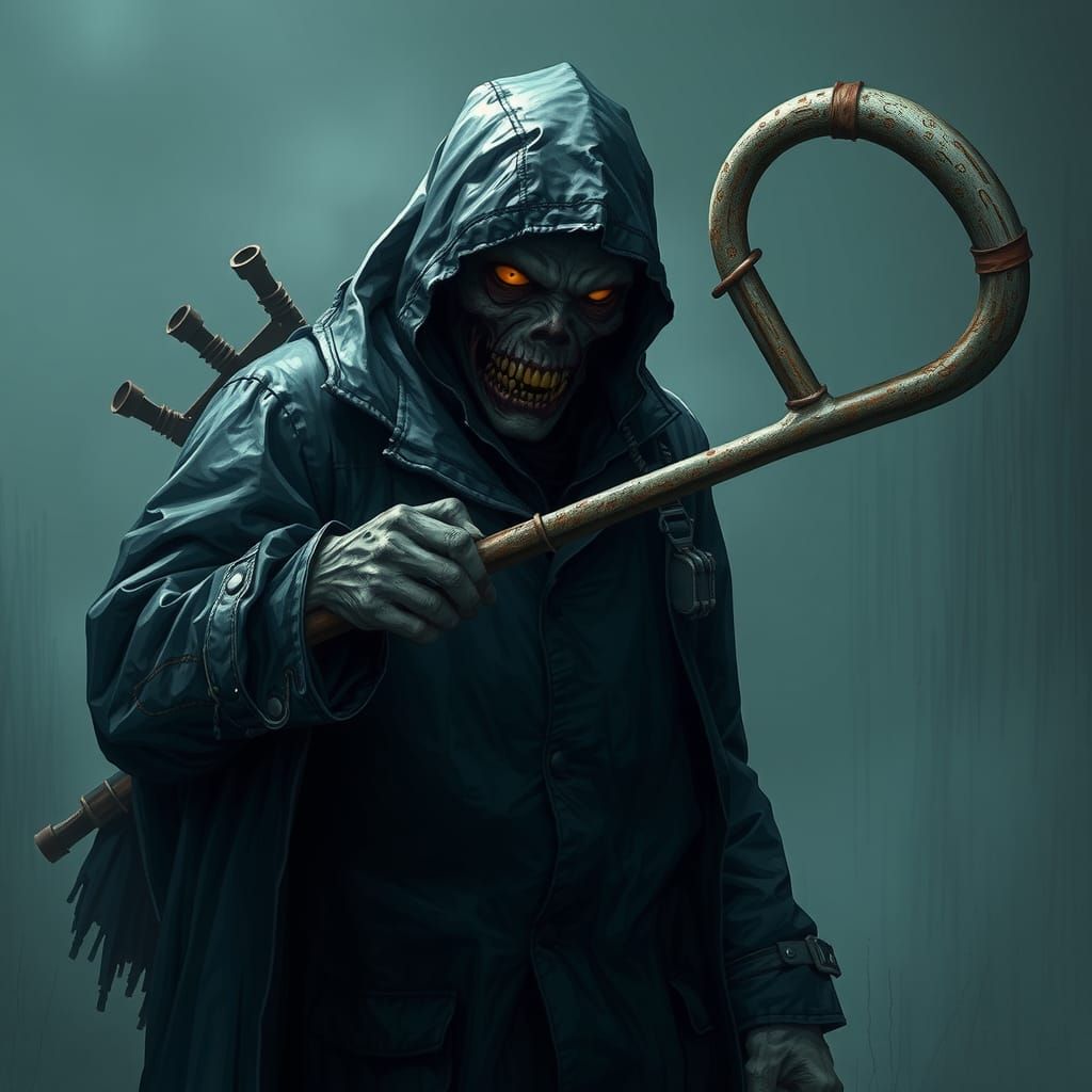 Menacing Fisherman Zombie Assassin in Dramatic Lighting