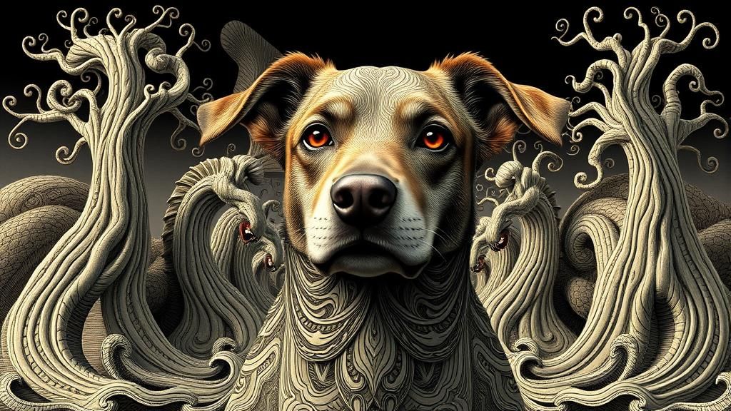 Fantasy Surreal Dog Portrait in MC Escher Style