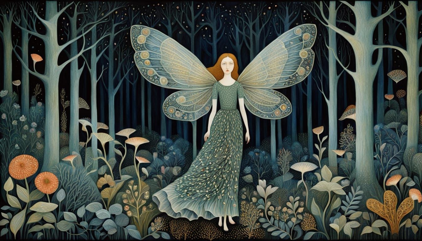 Ethereal Goddess Emerges from Whimsical Forest