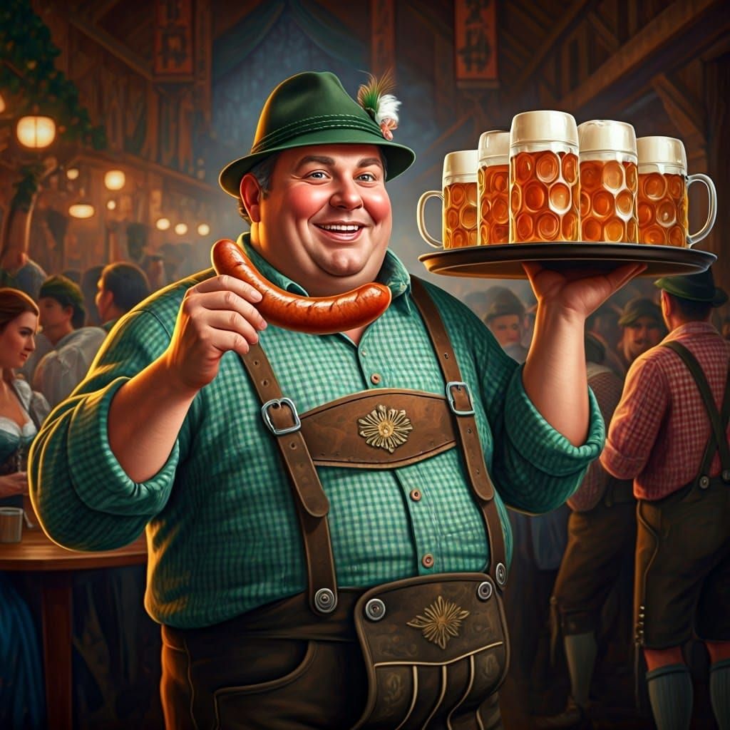 Oktoberfest Joy: A Bratwurst Feast in Vivid Colors