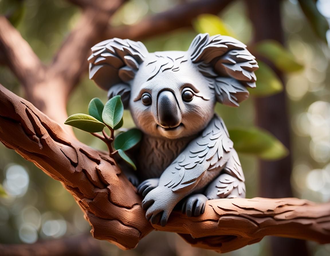 Clay Koala in Tree: Professional Photography