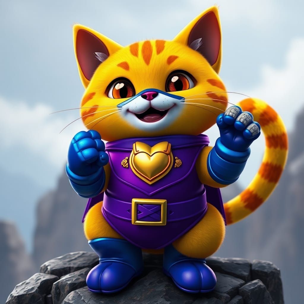 Super Kitty in Purple Suit, Digital Art