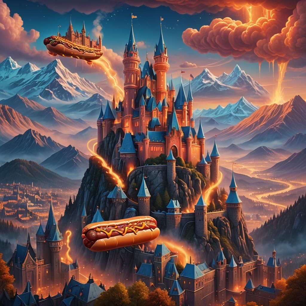 Floating Hotdog Castle: Dreamlike Matte Painting