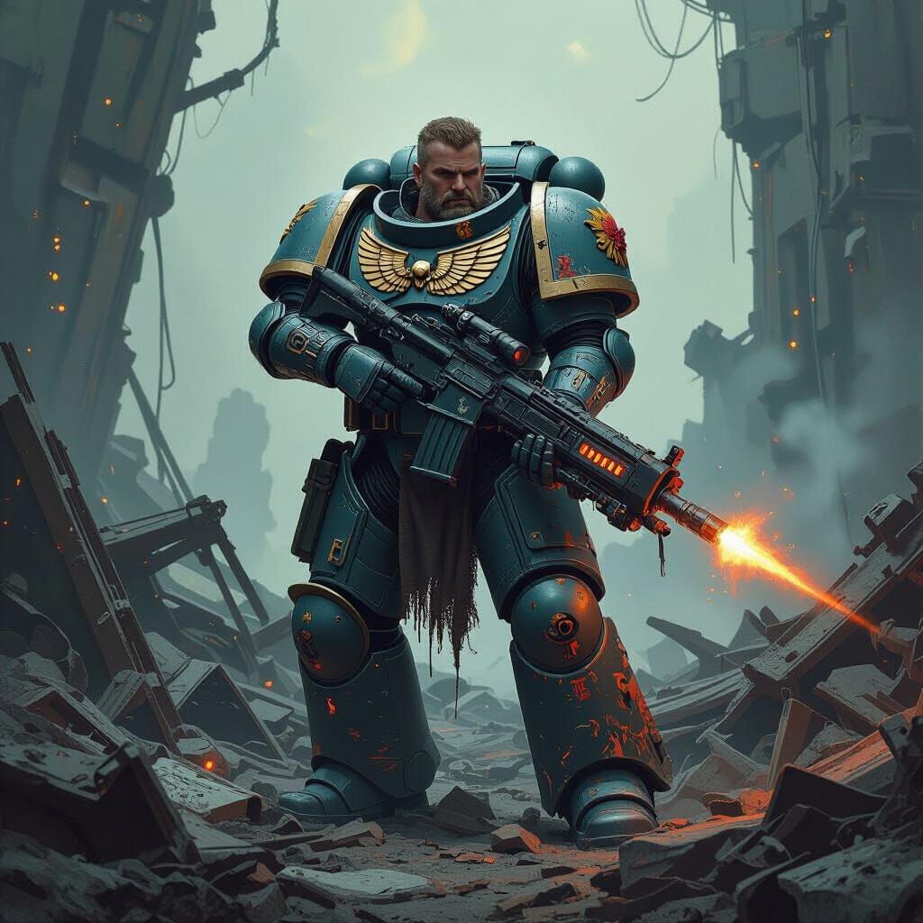 Space Marine Triumph: A Gritty Sci-Fi Scene