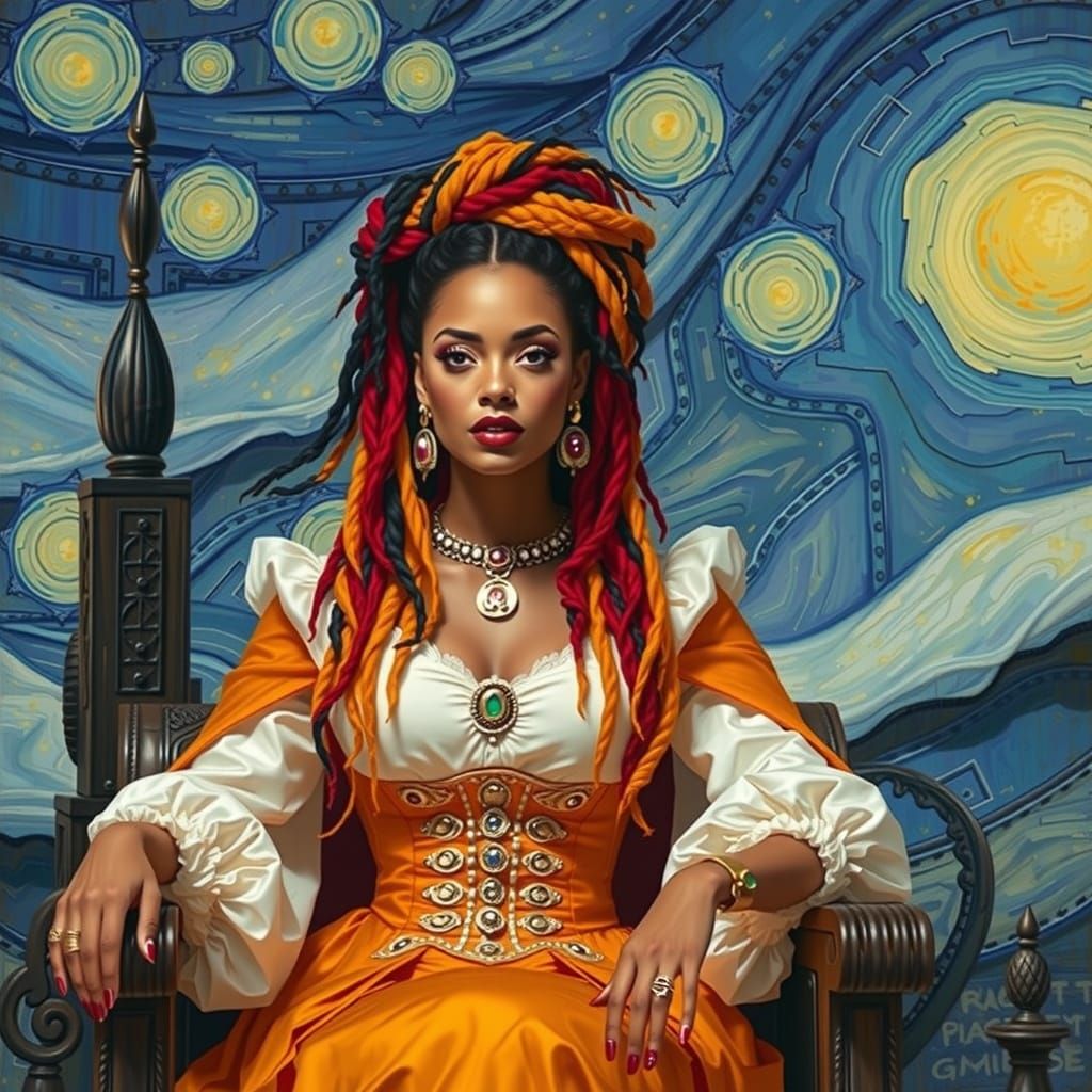 Regal African Queen on Ornate Throne