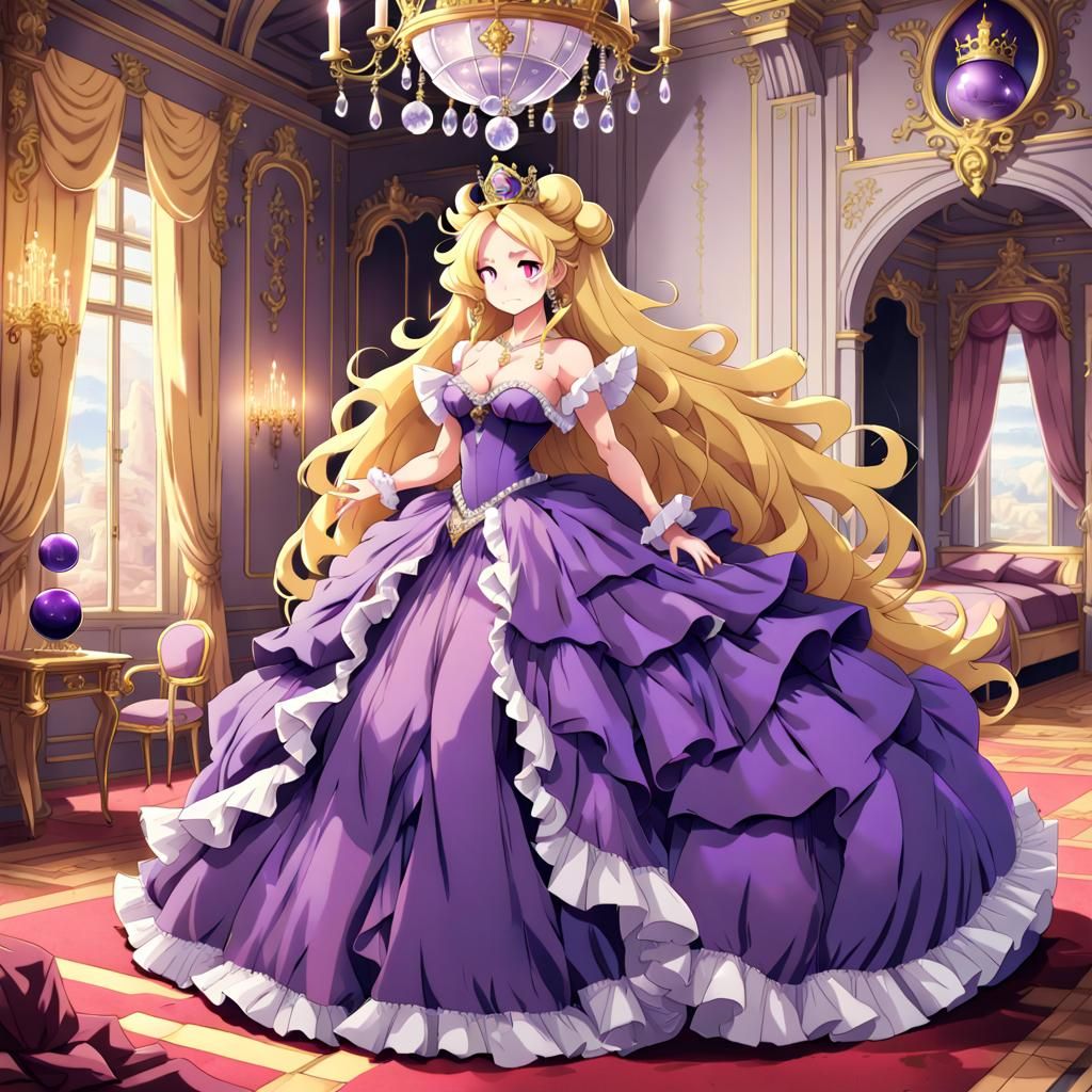 Muscular Queen in Anime Style Purple Ball Gown