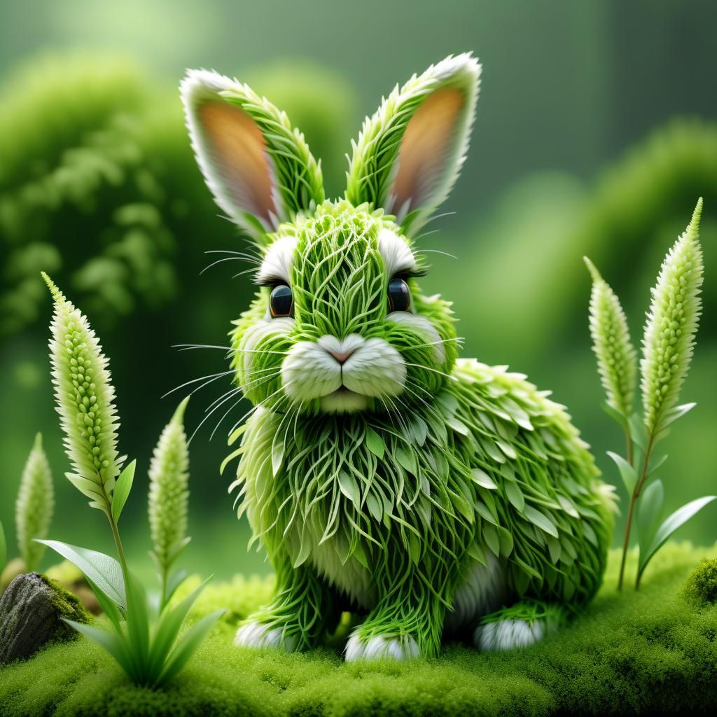 Moss Bunny in Woodland, Hyperrealistic CGI Art