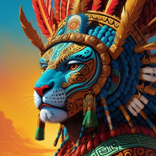 Mayan God of Archery in Aztec Art Style
