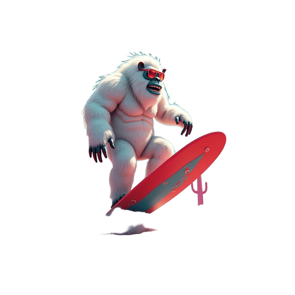 Yeti Surfing in Pink Cactus Desert Cartoon
