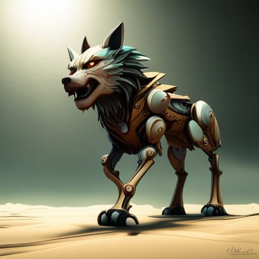 Detailed Robotic Wolf in Fantasy Concept Art
